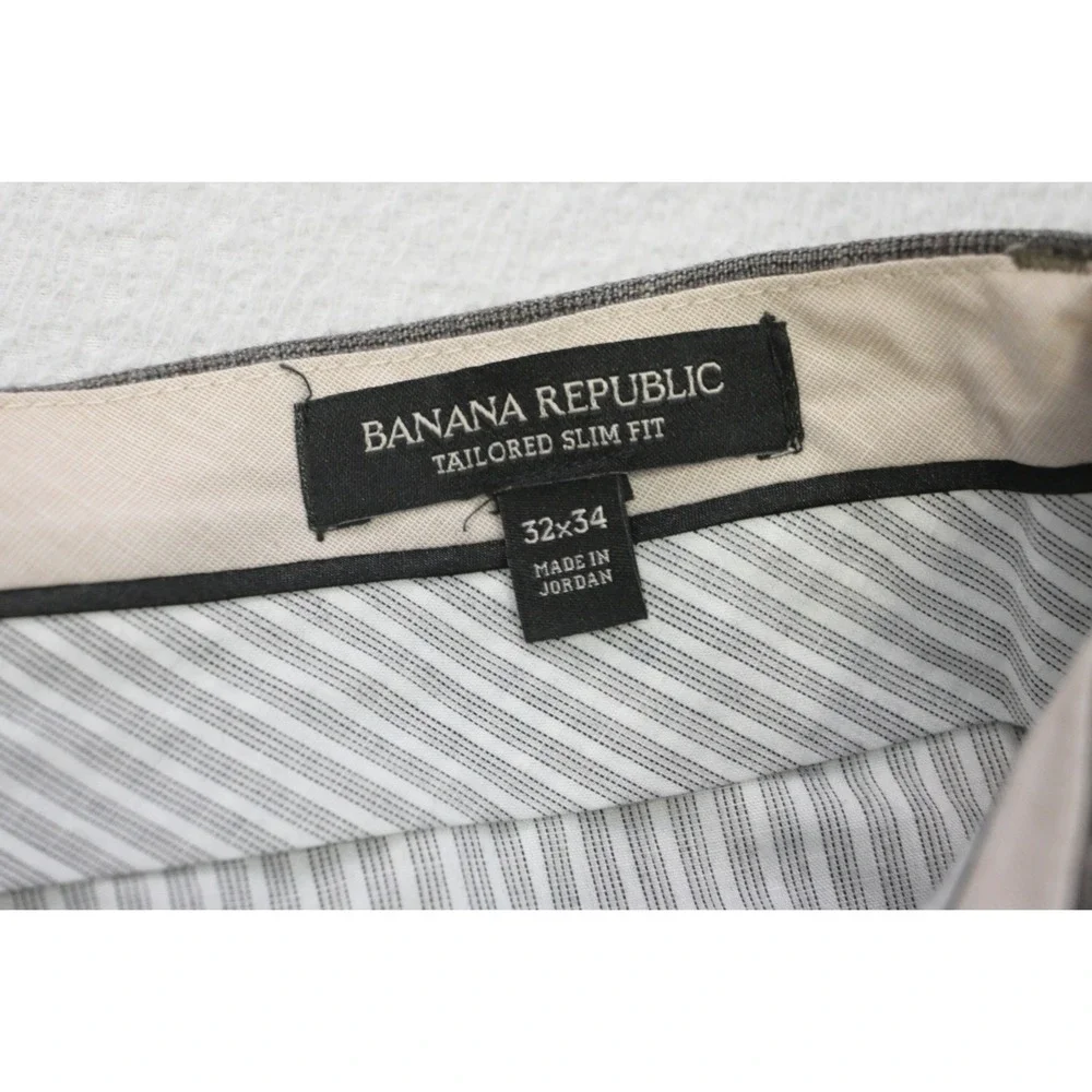 Banana Republic Dress Pants Mens 32x34 Grey Plaid Tailored Slim Fit Wool EUC